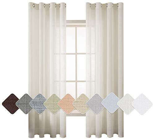 MIULEE 2er Set Voile Vorhang Sheer Leinenvorhang mit Ösen Transparente Leinen Optik Gardine Ösenschal Wohnzimmer Fensterschal Lichtdurchlässig Dekoschal Schlafzimmer 140x260cm (B x H) Hellbeige