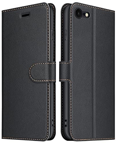 ELESNOW Hülle für iPhone SE 2022 / iPhone SE 2020 / iPhone 7 / iPhone 8-4.7, Premium Leder Flip Wallet Schutzhülle Tasche Handyhülle für Apple iPhone SE 2022 / SE 2020/8 / 7 (Schwarz)