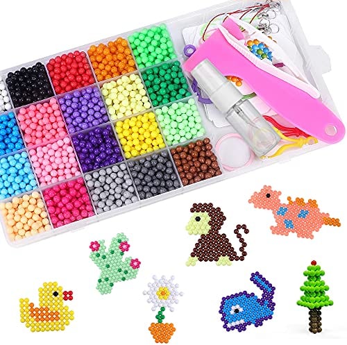 CGBOOM Water Fuse Beads Set - 5mm 3200 Refill Compatible Magic Water Sticky Beads Art Crafts Toys for Kids Beginner Set