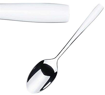 Elia Aspect Dessert Spoon 18/10 (Box 12) | Pack of 12 cutlery pieces with a robust square base and mirror finish, ideal for commercial table settings.