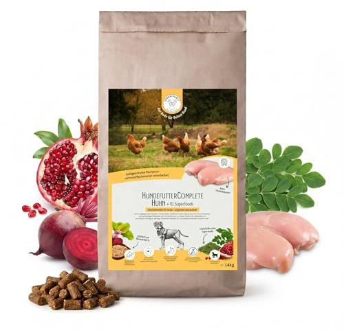 Trockenfutter für Hunde mit viel frischem Huhn, kaltgepresst - glutenfrei, hoher Fleischanteil, magendschonend & gut verträglich, mit Superfoods, Premium Hundefutter, Green PAWLY® (5 kg)