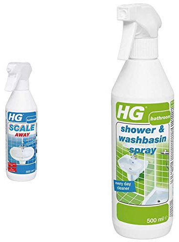 HG Professional Scale Away Spray 500ml - Removing Bathroom Limescale - Safe For All Bathroom Materials & 147050106 Shower & Washbasin Spray 500 ml-Safe and Quick Shower Cleaner for Daily Use