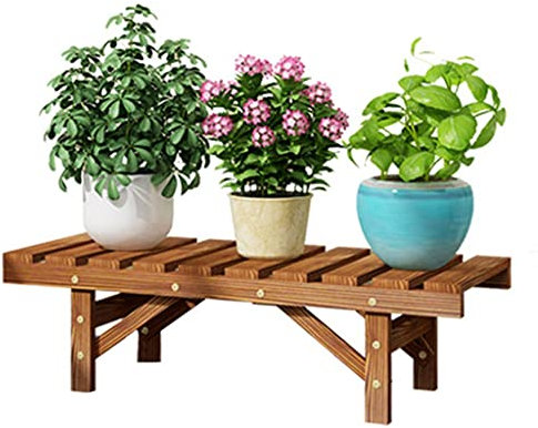 Soportes Para Flores De Madera Maciza Banco para Balcón Plantas Suculentas Estante para Macetas Escalonado De Una Sola Capa (Color : Brown, Size : 65x25x19cm)