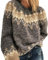 HUIPYOU Women's Fall/Winter Round Neck Casual Loose Mohair Coarse Knit Jacquard Women's Sweater Grey