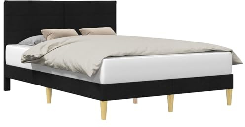 vidaXL Bettrahmen mit Kopfteil Schwarz 120 x 190 cm Stoff, Moderner Bettrahmen für Dein Schlafzimmer, Elegantes rechteckiges Design, schicke Wohnmöbel, stilvolle Schlaflösung, Cooler Akzent