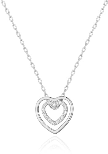 Philip Jones Silver Plated Double Heart Necklace Created with Zircondia® Crystals