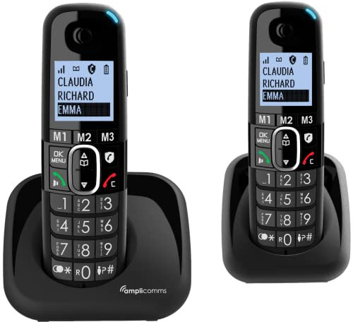 Amplicomms BigTel 1502 Cordless Big Button Phone for Elderly with Additional Handset - Loud Phones for Hard of Hearing - Hearing Aid Compatible Phones - Phones for Seniors