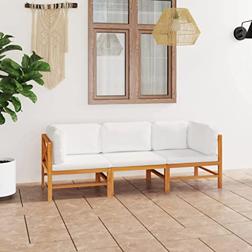 vidaXL Teak Massiv Gartensofa 3-Sitzer mit Creme Kissen Mittelsofa Ecksofa Sofa Lounge Garten Garnitur Sitzgruppe Gartenset Gartenmöbel