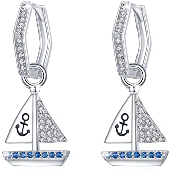 Anker Boot Hängende Ohrringe 925 Sterling Silber Maritim Emaille Sailor Ohrstecker Anker Ohrstecker Ohrringe Steuerrad und Anker Sailor Ohrstecker Ruder Maritim für Frauen Mädchen Mutter