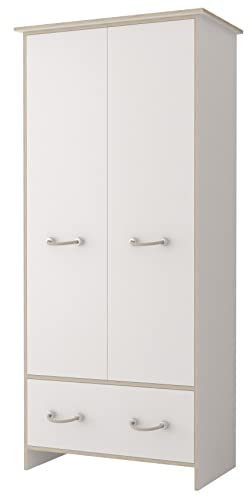 Fabryka Mebli Idźczak - Kinderzimmer Kleiderschrank Kosmo mit 2 Türen 1 Schublade Seilgriffe - ‎50 x 90 x 200 cm Schrank - Drehtürenschrank - Modernes Design - weiß
