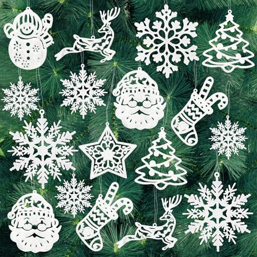 Ctxtqtdt 42 Stück Schneeflocken Deko aus Papier, Christbaumschmuck Schneeflocken zum Aufhängen mit Schnur, Glitter Schneeflockendeko, Christbaumschmuck Weiß für Weihnachten, Neues Jahr