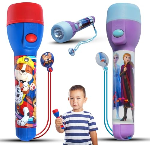 2x grandes torches LED, lampe de nuit Paw Patrol, lampe de poche Frozen, torches portatives à utiliser pour Noël, le camping, la randonnée, les urgences, la pêche, actionnées par 2 x AA (incluses)