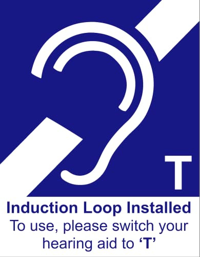 Hearing Aid Loop Facility To Use Please Switch Hearing Aid to T Coil Induction Hearing Loop Telecoil Sign Self Adhesive Gloss Decal Sticker 160mm x 125mm V7