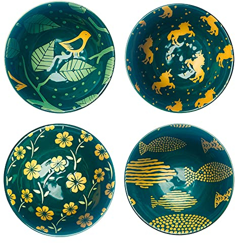 Kithing Ceramic Porcelain Bowls Set - Floral Pattern Design, Versatile for Soup, Rice & Dessert Serving - Ideal Kitchen Dining & Home Tableware (b4)
