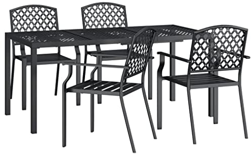 vidaXL Garten Essgruppe 5-TLG., Gartenmöbel Set Tisch 4 Stühle Stapelbar, Sitzgruppe für Garten Terrasse, Gartengarnitur Gartenset, Anthrazit Stahl