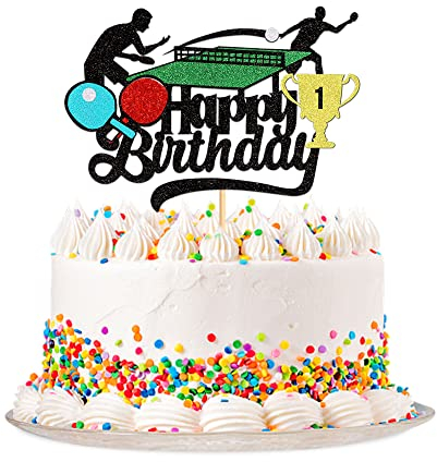 1 Pcs Tischtennis Happy Birthday Kuchen Topper Sport Theme Tischtennis Kuchen Dekor für Kinder Jungen Mädchen Mann Frauen Geburtstag Party Supplies