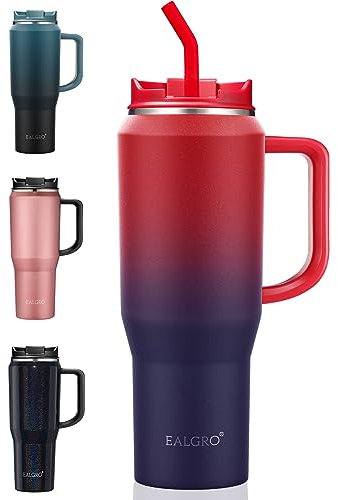 EALGRO Bicchiere termico da 1134 ml con manico, bicchieri isolati con coperchio e cannuccia, grande borraccia sportiva in metallo, tazza termica da viaggio in acciaio inox, colore: arcobaleno scuro