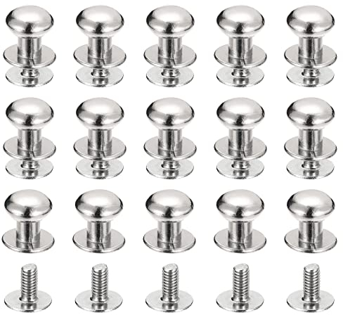 sourcing map 8mm Bola Cabeza Perno Remaches Tornillo Espalda, 15 Paquete Redondo Cabeza Botón Pezón Remache para Bricolaje Cuero Artesanía Bolso Cinturón, Plateado Tono