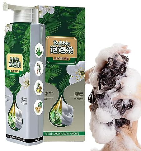 Shampooing Teinture Instantanée Pour Cheveux Noirs,Ingrédients Naturels Végétaux Cheveux Noirs Bio,Teinture Pour Cheveux À Bulles 100 Couverture Couleur Shampooing Unisexe 200ml