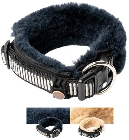 Chris innovatives Hundehalsband aus Lammwolle, Halsband vermindert erheblich Haarbruch, gepolstert, reflektierend, verstellbar, für kleine mittel große Hunde in XL (55-65cm)