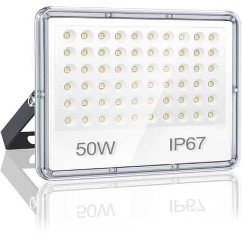 YIQIBRO Projecteur LED Extérieur 50W, 5000LM 6500K Blanc Froid Spot LED, IP67 Imperméable Lampe avec 60 LEDs, Eclairage pour Jardin Patio Garage Entrée