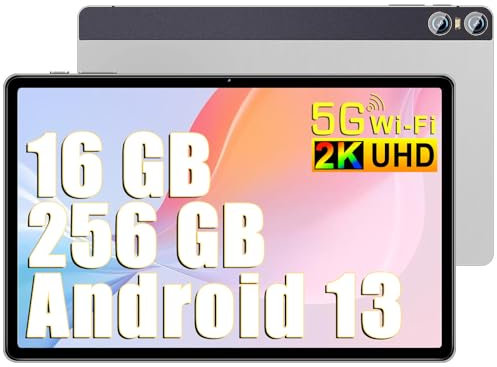 SEBBE Tablet 11 Pulgadas Pantalla 2K PC 16GB RAM + 256GB ROM + TF 1TB, Tableta Octa-Core 2.0 GHz / 8MP+20MP+2MP Macro/ 2000 * 1200 Pixels / 10000 mAh / 5G WiFi/Tapa Metálica Plata