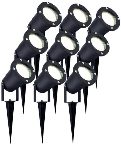 Ledvion - 9X Spots à Piquer LED, Aluminium, IP65, 5W, 4000K, 1M de Câble, Projecteurs LED, Spots de Jardin