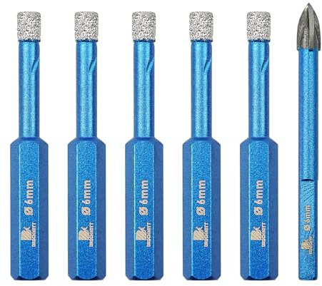 Diamond Drill Bit - BRSCHNITT 6mm Masonry Drill Bits Set for Porcelain Tile Ceramic Stone Granite Marble,Hex Shank Diamond Hole Saw Drill Bit(6pcs/pack)