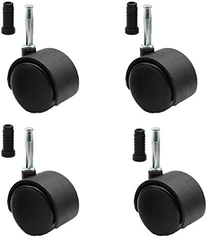 ASHILD Ruedas giratorias de Goma para Cuna de 2 Pulgadas, Juego de 4 Ruedas para Muebles, Accesorios para Ruedas de Cuna, Carga 80 kg, Rueda Doble, silenciosa, con vástago de émbolo de Metal (Negro
