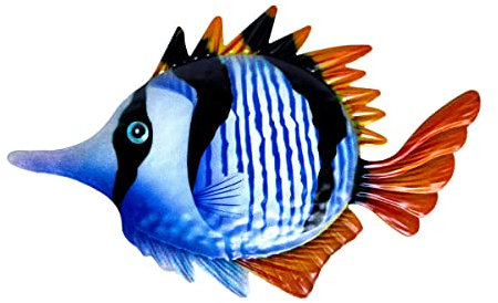 Metall Fisch Wanddekoration,Tropische Fisch Figur Wandkunst Wandbild Meerestiere Fisch Skulpturen Hängende Dekoration Fische Skulptur Ornament für Garten Hof Wohnzimmer Party Wanddeko,Terrasse, Balkon