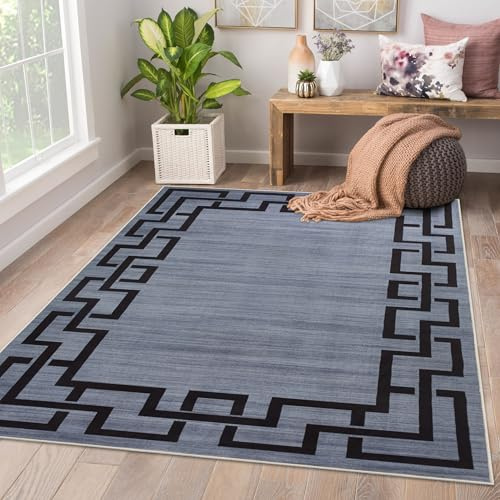 AMEHA Rugs Living Room Large 160x230 cm - Grey Area Rugs for Bedroom (Nico) | Easy to Clean Non Slip Modern Carpet Non Shedding Greek Key Style Durable Soft Low Pile Large Bedside Rug for Kids Room