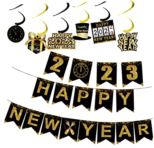 ABOOFAN 8 Sätze Hausbedarf Ballondekorationen Silvester Girlande 2023 nein neu Ornament Parteibanner für 2023 Festival-Banner Fischschwanz schmücken Ziehen Sie die Flagge Ammer Requisiten