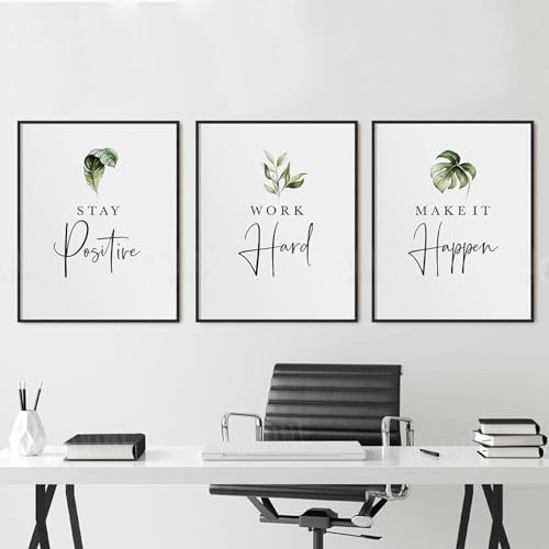 SDVIB Nordische Wanddekoration, Poster und Drucke, Leinwand-Wandkunst, inspirierendes Zitat „Stay Positive Work Hard Make it Happen“, 30 x 45 cm, 3 Stück, rahmenlos
