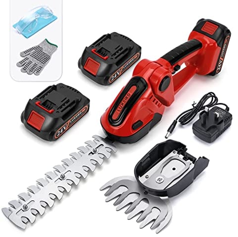 LUXBIRD Tagliasiepi Elettrico 21 V, 2 in 1, Impermeabile IP67, Con 2 Lame Intercambiabili e 2 Batterie Ricaricabili, Rosso