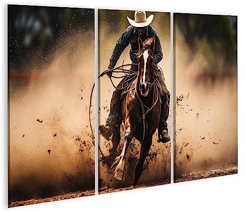 islandburner Prime Bild auf Leinwand Cowboy Mann Cowboyhut Reitet Pferd mit Lasso Western Szene Bilder Wandbilder Poster