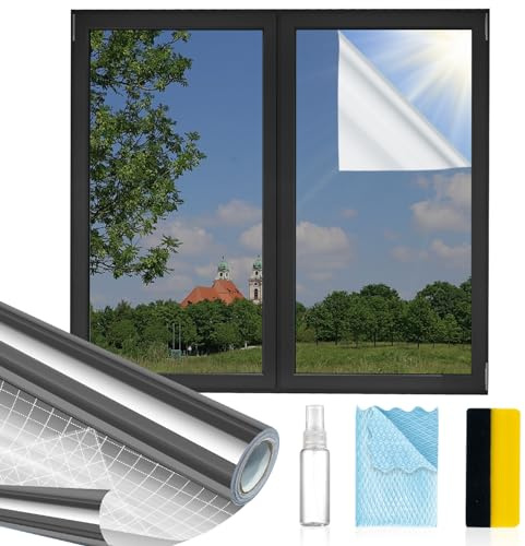 MAGIDEKOR Window Privacy Film One Way, Reflective Mirror Window Film Daytime Privacy, UV Sun Blocking Heat Control Static Cling, Window Tint for Home Office - 17.5 Inch X 6.5 Feet