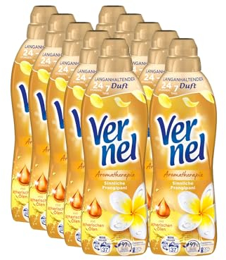 VERNEL Aromatherapie Sinnliche Frangipani Weichspüler 10x 37 WL (370 Waschladungen), langanhaltender Wäscheduft mit ätherischen Ölen für 24/7 Frische, recycelbare Flasche
