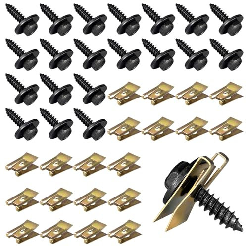 HXJDAM 60 Sätze Blechmutter Schraube Mutter Clip Kit umfassen 60 Feder Blechnmutter und 60 U Typ Karosserieschrauben,Kotflügelclip Blechmuttern Befestigung Clips für Auto