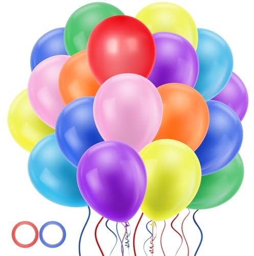 Jsdoin 12 Zoll 100 Stück Bunt Luftballoons Geburtstag, Latex Luftballons Geburtstag mit 2 Rollen Band für Geburtstagsdeko Hochzeit Taufe Deko Partydeko