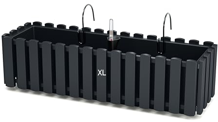 MELTOM Blumentopf Blumenkasten mit Halter Balkonkasten mit Bewässerungssystem (Anthrazit, XL-60)