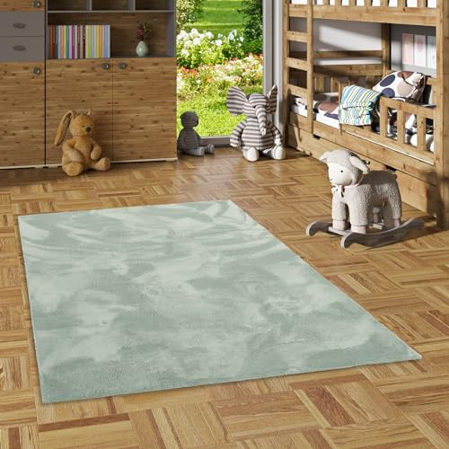 Pergamon Kinderzimmer Kunstfell Teppich - Extra Weich & Flauschig - Hochwertiger Super Soft Teppich Pearl Mintgrün für Kinderzimmer, Jugendzimmer