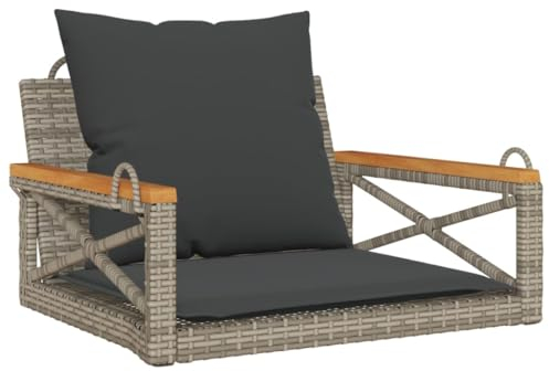 vidaXL Hängesessel mit Kissen, Hängebank mit Befestigungsringen, Hängeschaukel für Außenbereich, Schaukelbank Gartenschaukel, Modern, Grau Poly Rattan