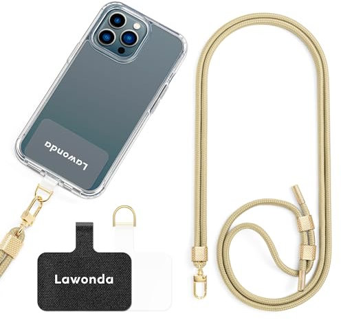 Lawonda Universal Handykette geeignet für alle Smartphones, Kette zum Umhängen um Hals & Handgelenk, Diebstahlschutz Handyband mit jeder Hülle kombinierbar mit 2er Ersatz Einlage (Aprikose)