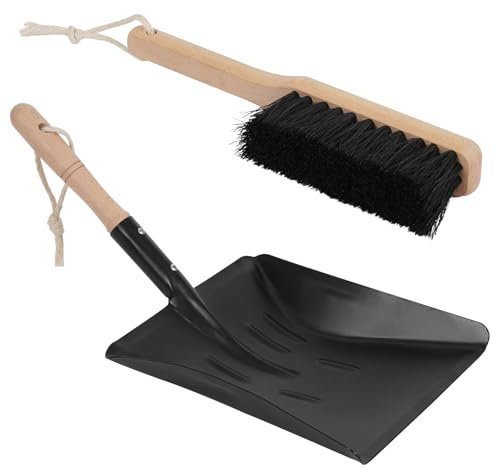 Permade Ensemble pelle à cendres et brosse pour cheminée - Pelle à charbon et brosse de foyer - Outils de cheminée pour intérieur et extérieur - Résistant à la rouille - Fabriqué en bois naturel et