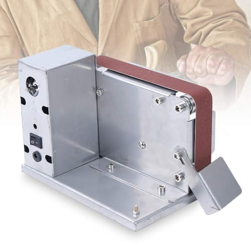 HINOPY - Elektrischer Bandschleifer, Mini Schleifschärfer Einstellbar DIY Polierschleifmaschine mit 10 Schleifbändern, Geeignet zum Schleifen von Metall, Holz