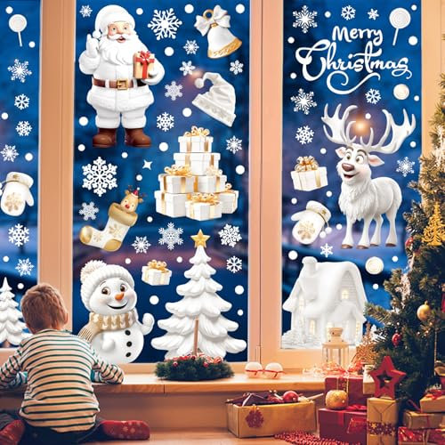 Pegatinas Navidad para Ventanas, Navidad Pegatina de Pared Pegatinas Navidad Ventanas Cristal, Acuarela Vinilos Navidad Escaparate Grandes Adornos de Navidad Decoracion