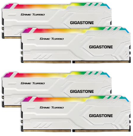 【RGB DDR4 RAM】 GIGASTONE Game Turbo 8 GB x 4 (32 GB Kit) DDR4 3600MHz PC4-28800 CL 18-22-22-42 Intel XMP 2.0 AMD Ryzen 1.35V UDIMM 288 Pin Nicht-ECC ungepuffert Desktop hohe Leistung Speicher - Weiß