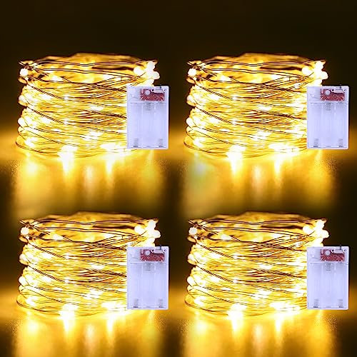 echosari 4 Stück Batterie LED Lichterkette,5M 50 LED Lichterketten Batterien 2 Modi für Garten Hochzeit Party Deko (Warmweiß)