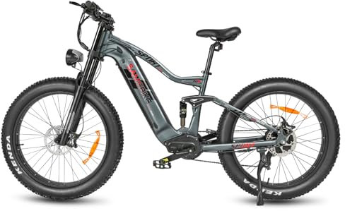 SAMEBIKE 26 Zoll Aluminium Softail Federung Mountainbike, 48V/17Ah Lithium-Ionen-Akku, 7-Gang, Hydraulische Scheibenbremse, LCD-Anzeige (grau)