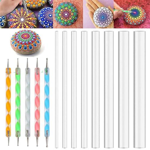 13 Pcs Mandala Art Dotting Tools, Rock Painting Kit Mandala Ball Stylus Dotting Tools Nail Art Pens Acrylic Rods for DIY Stone Drawing Polymer Clay Pottery Craft